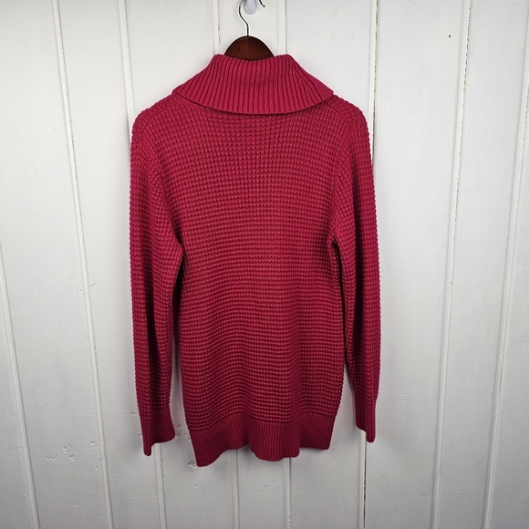 Calvin Klein Hot Pink Turtle Neck Chunky Knit Oversized Sweater sz Large - Picture 8 of 11
